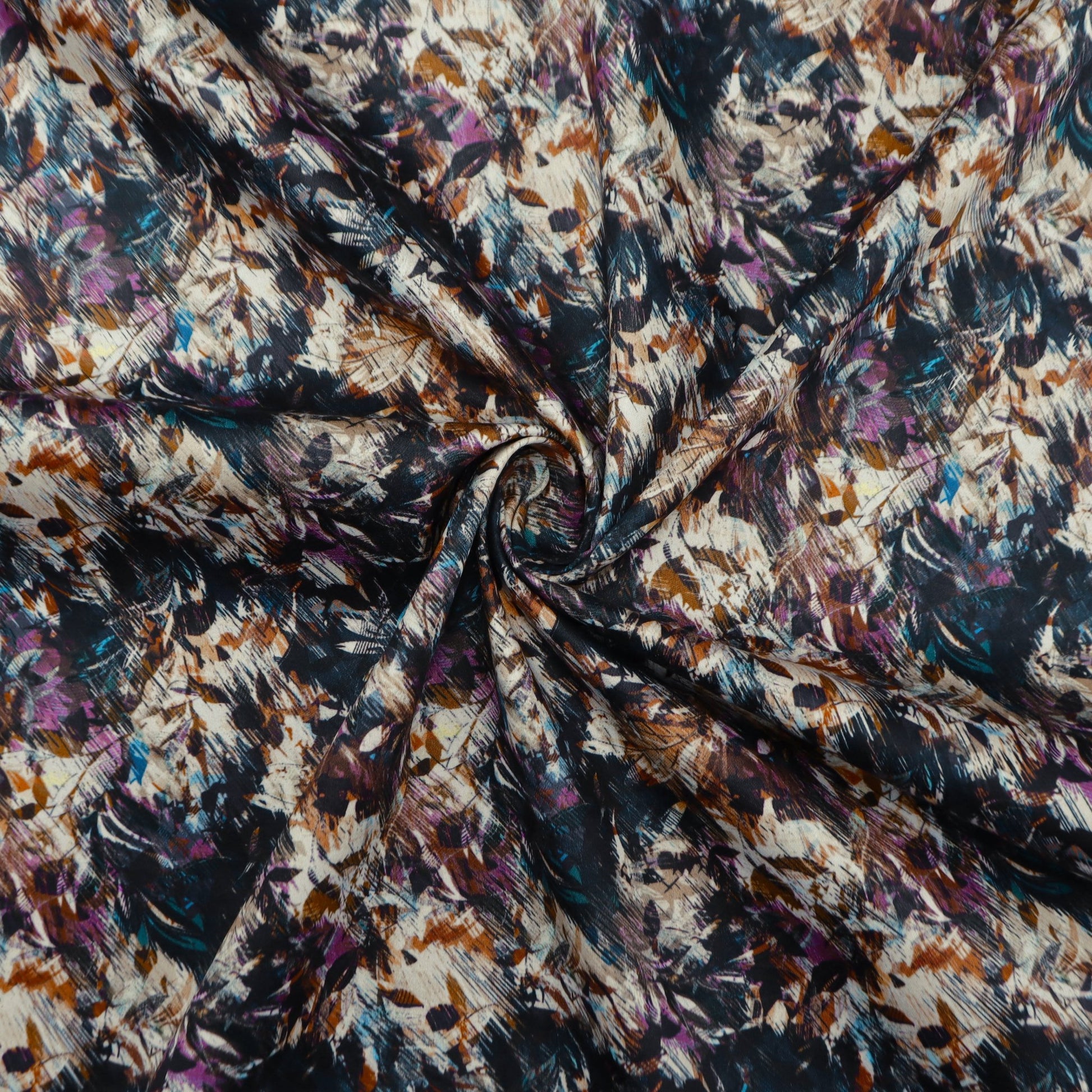 Expressive Botanical Brush Satin Fabric - Kapaas