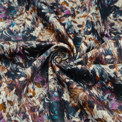 Expressive Botanical Brush Satin Fabric - Kapaas