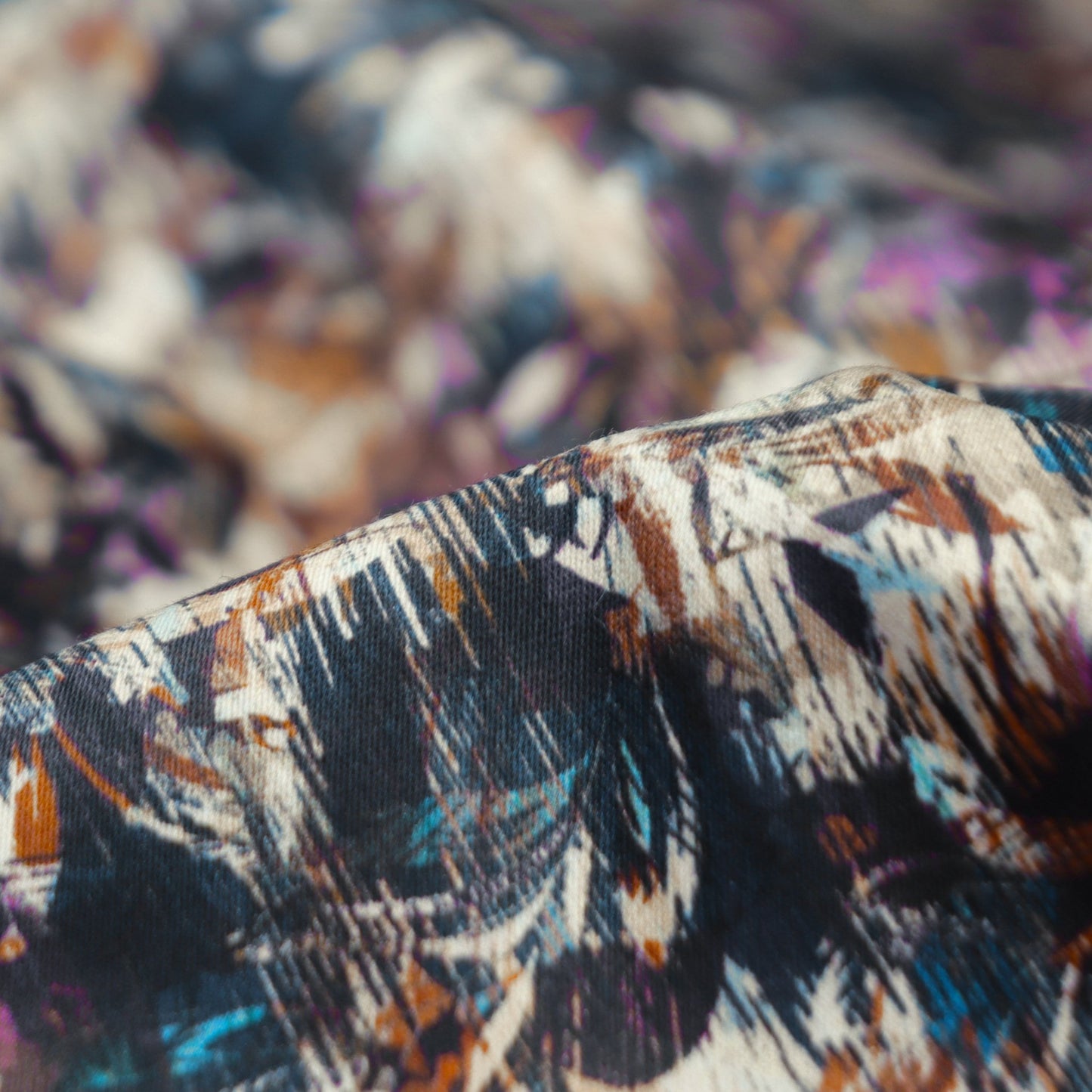 Expressive Botanical Brush Satin Fabric - Kapaas