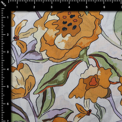 Elegant Floral Sketch Cambric Fabric - Kapaas