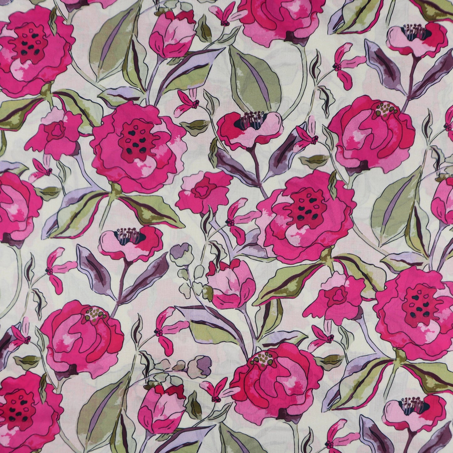 Elegant Floral Sketch Cambric Fabric - Kapaas