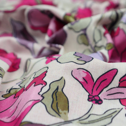 Elegant Floral Sketch Cambric Fabric - Kapaas