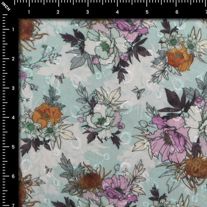 Artistic Floral Sketch Print Cotton Fabric - Kapaas