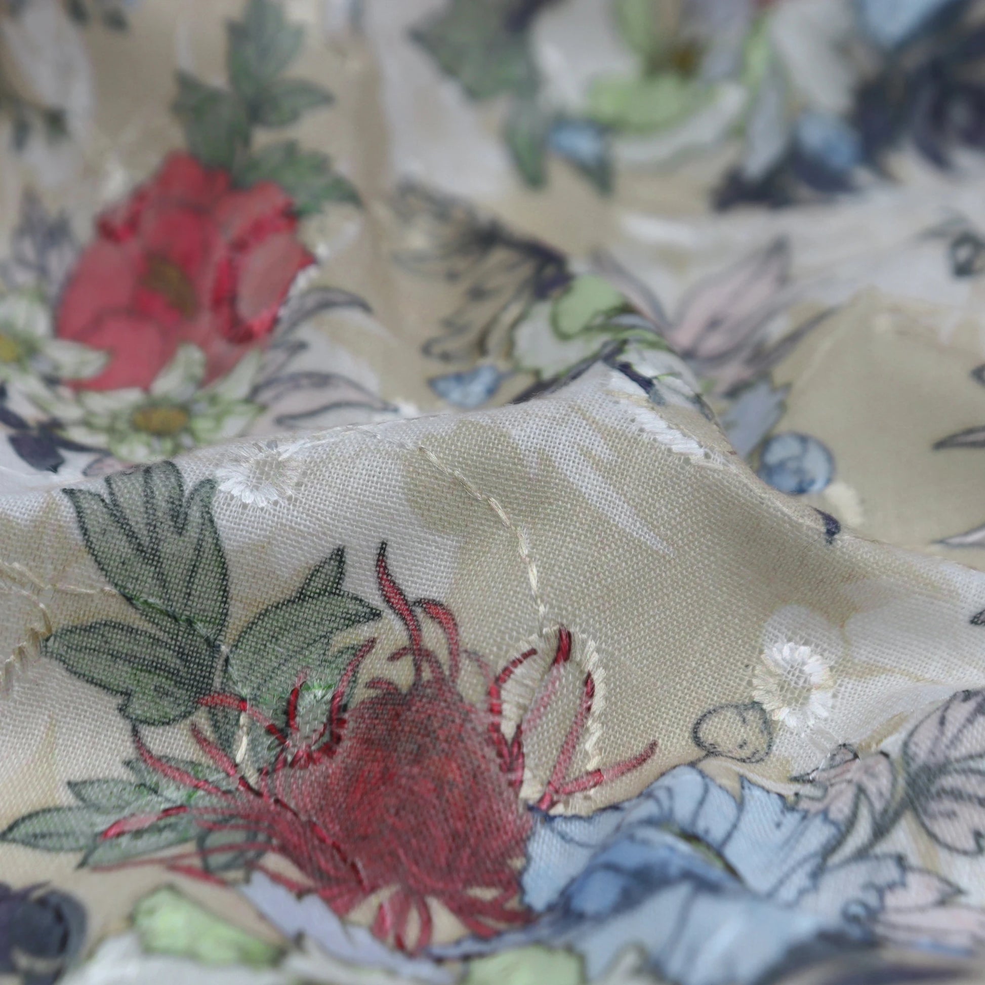 Artistic Floral Sketch Print Cotton Fabric - Kapaas