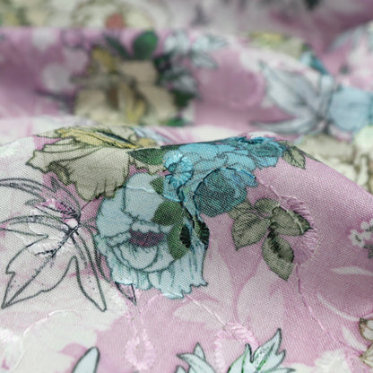 Artistic Floral Sketch Print Cotton Fabric - Kapaas
