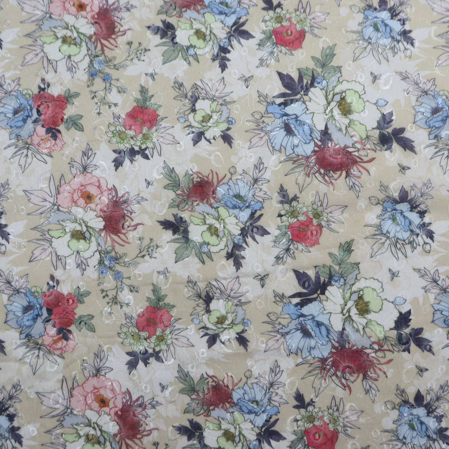 Artistic Floral Sketch Print Cotton Fabric - Kapaas