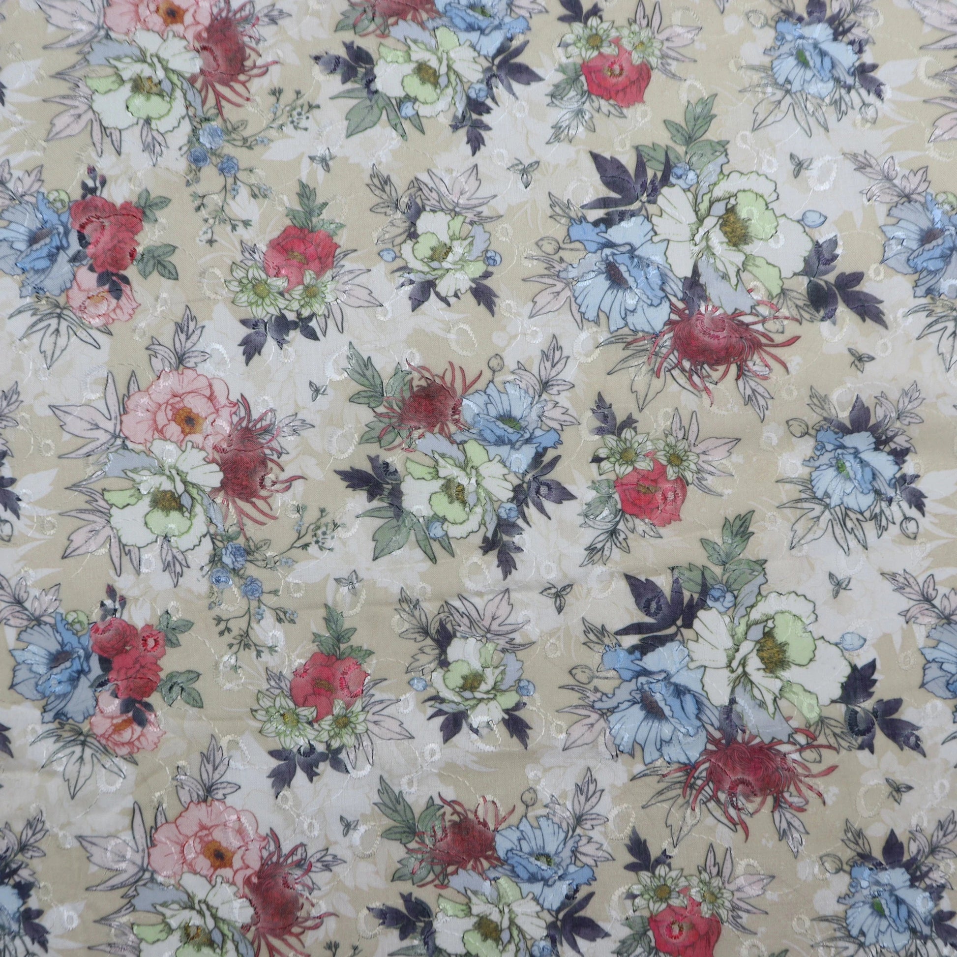 Artistic Floral Sketch Print Cotton Fabric - Kapaas