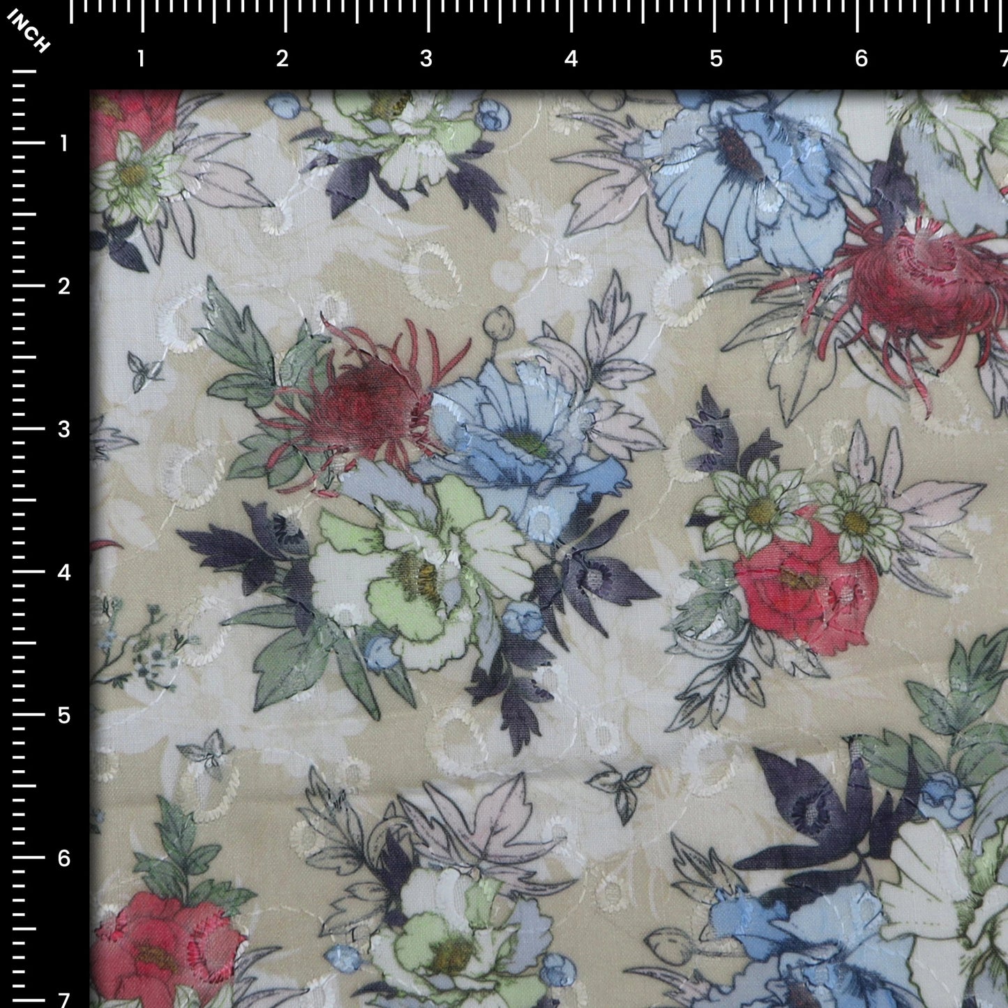 Artistic Floral Sketch Print Cotton Fabric - Kapaas