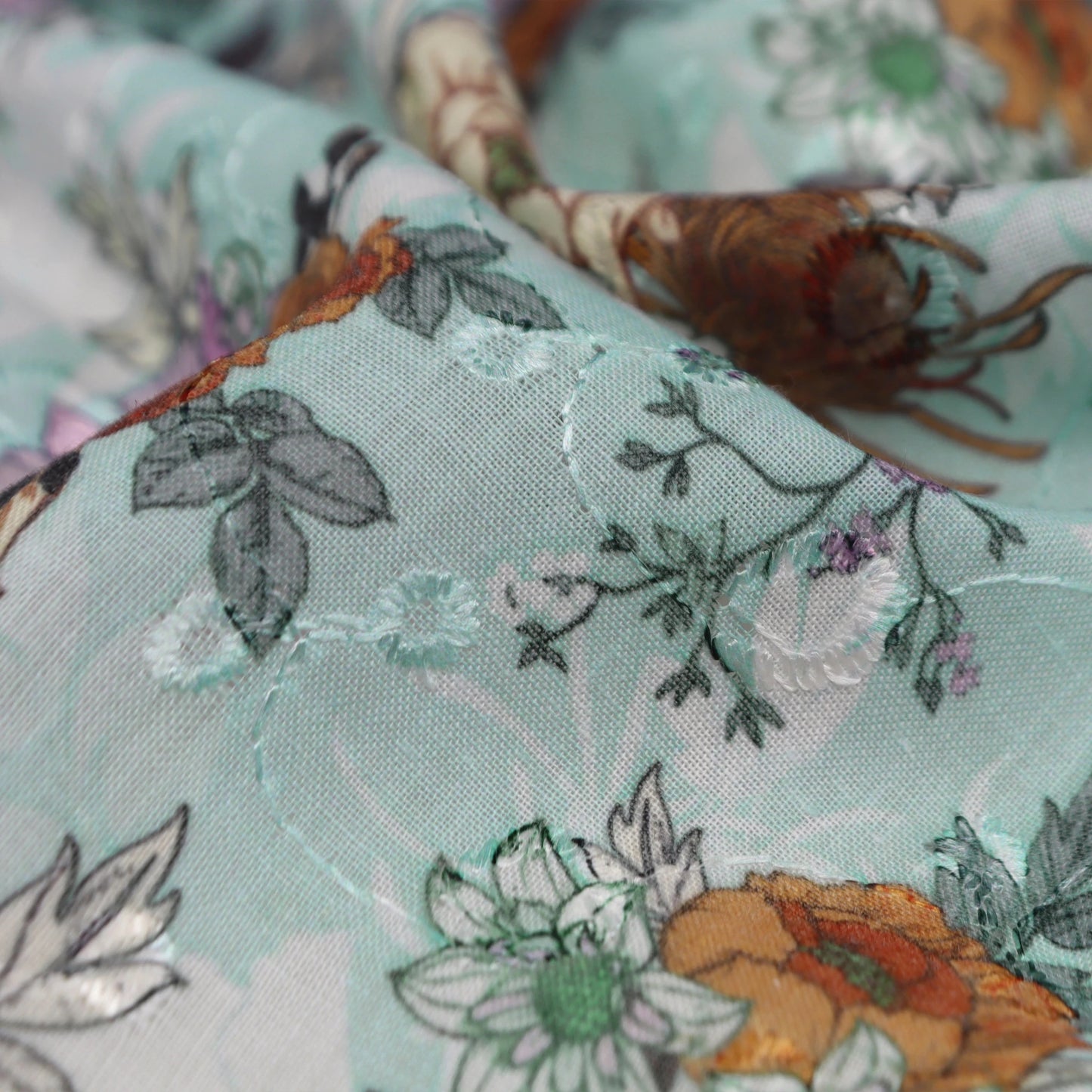 Artistic Floral Sketch Print Cotton Fabric - Kapaas