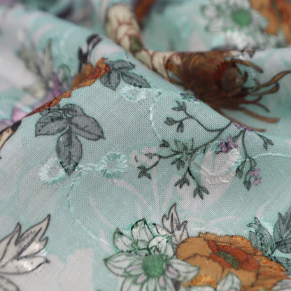 Artistic Floral Sketch Print Cotton Fabric - Kapaas