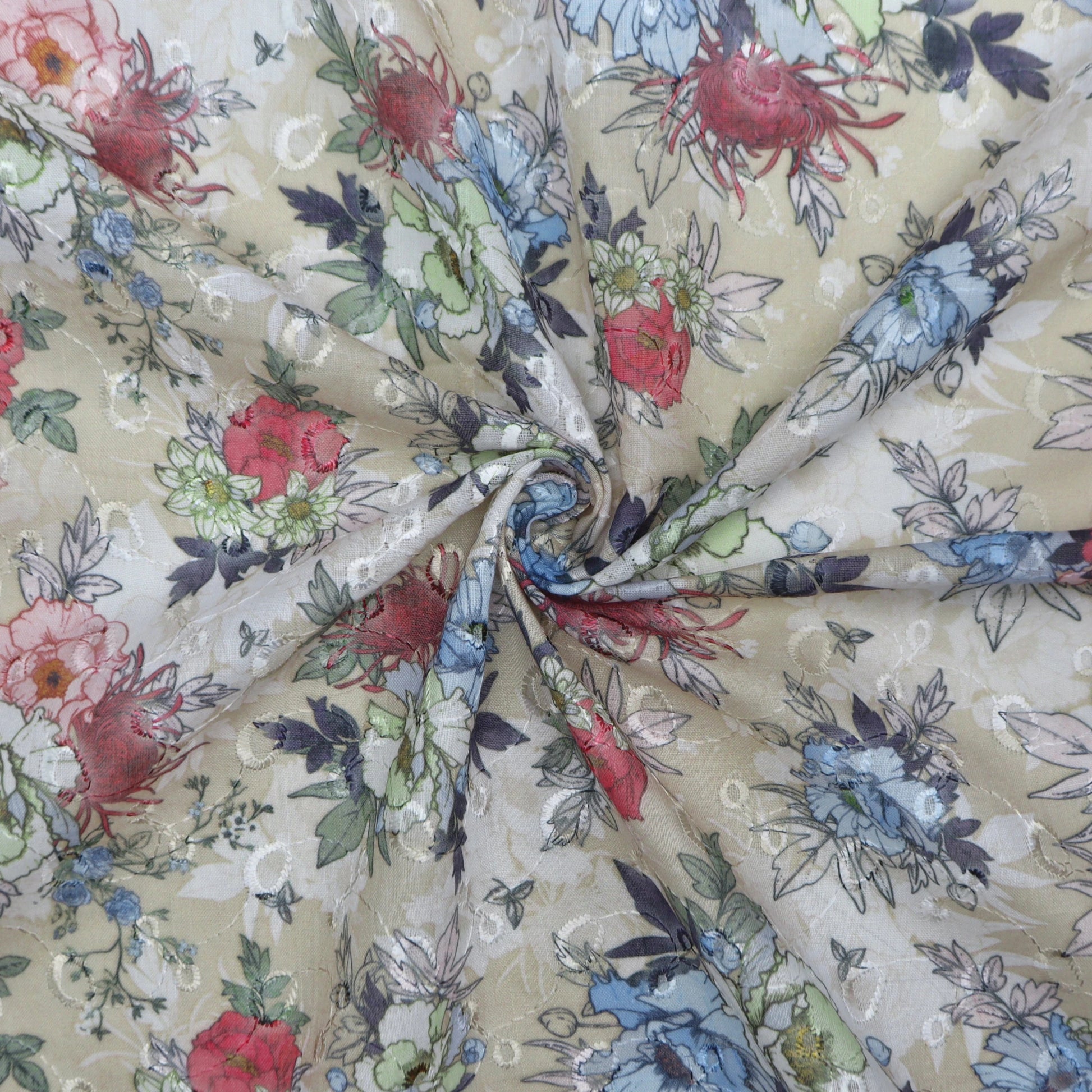 Artistic Floral Sketch Print Cotton Fabric - Kapaas