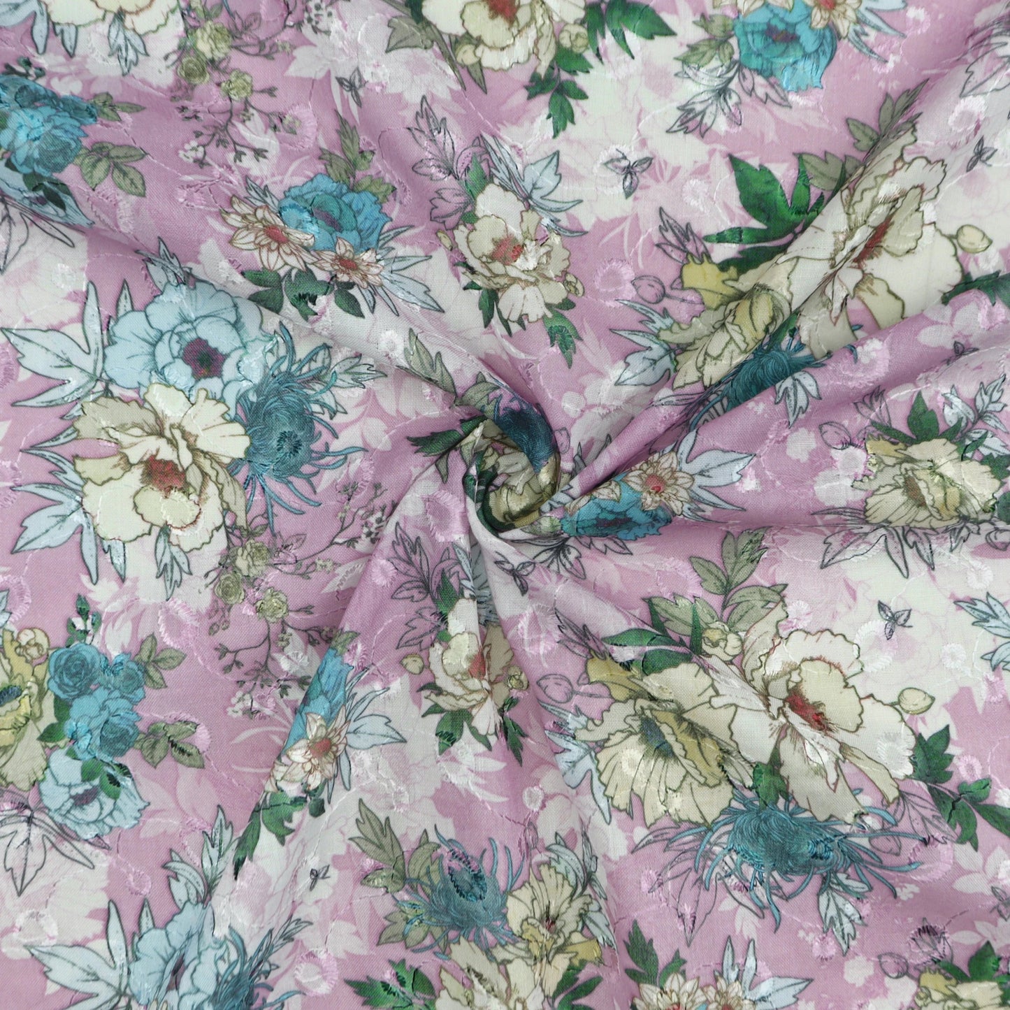 Artistic Floral Sketch Print Cotton Fabric - Kapaas