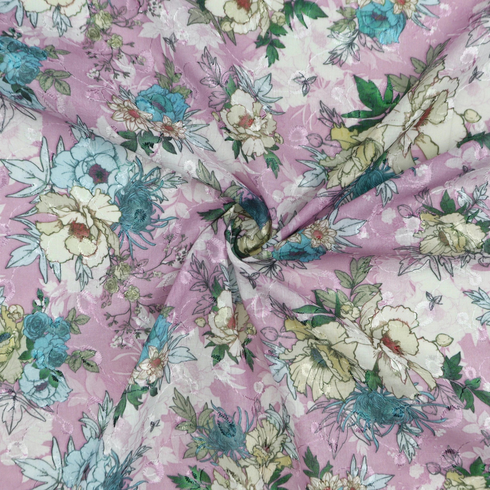 Artistic Floral Sketch Print Cotton Fabric - Kapaas