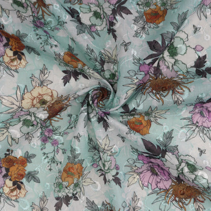 Artistic Floral Sketch Print Cotton Fabric - Kapaas