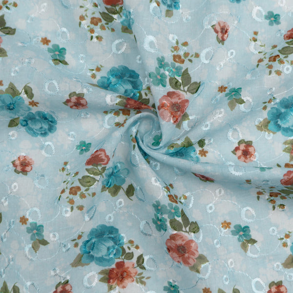 Vintage Floral Embroidered Schiffli Poly-Cotton Fabric