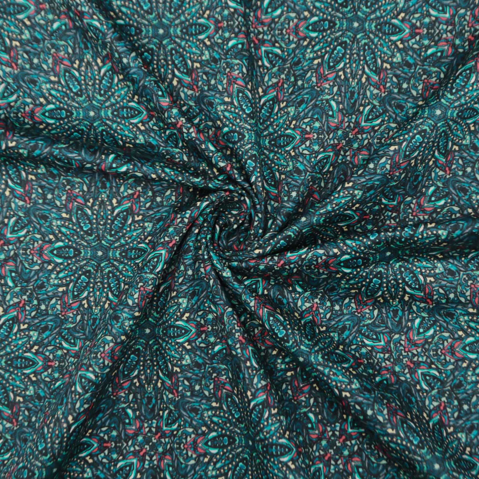 Intricate Kaleidoscopic Motif Satin Fabric - Kapaas