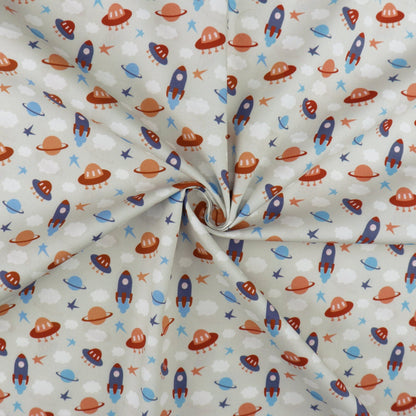 Little Explorer Space Print Poplin Fabric - Kapaas