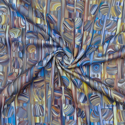 Multicolor Orb Stripe Satin Fabric - Kapaas