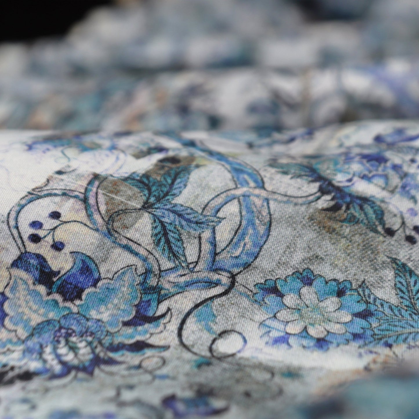 Ornamental Botanical Satin Fabric - Kapaas