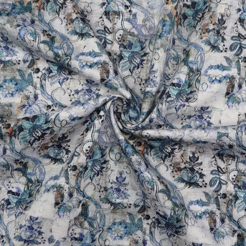 Ornamental Botanical Satin Fabric