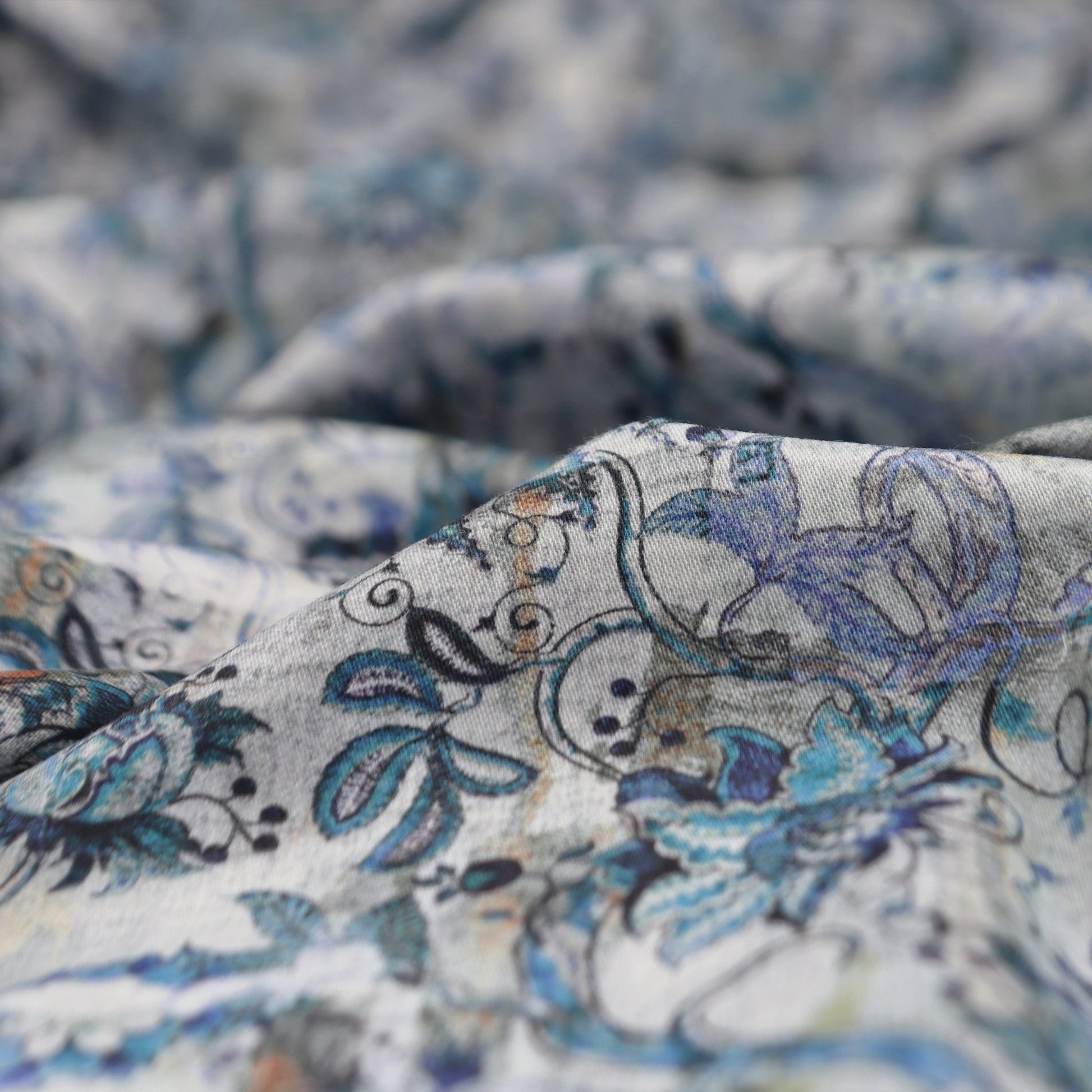 Ornamental Botanical Satin Fabric - Kapaas