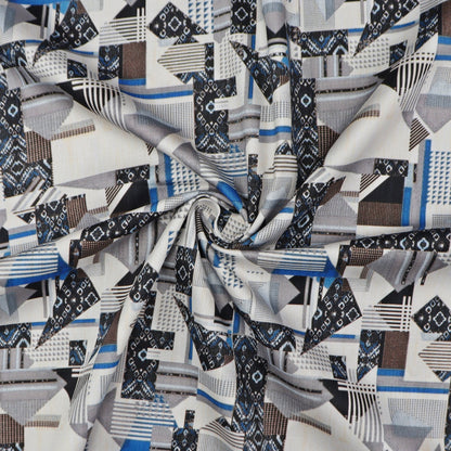 Urban Patchwork Geometry Satin Fabric - Kapaas