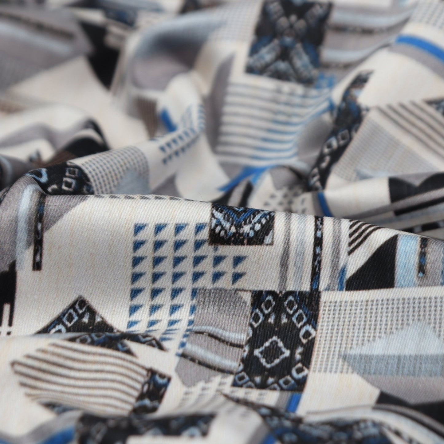 Urban Patchwork Geometry Satin Fabric - Kapaas