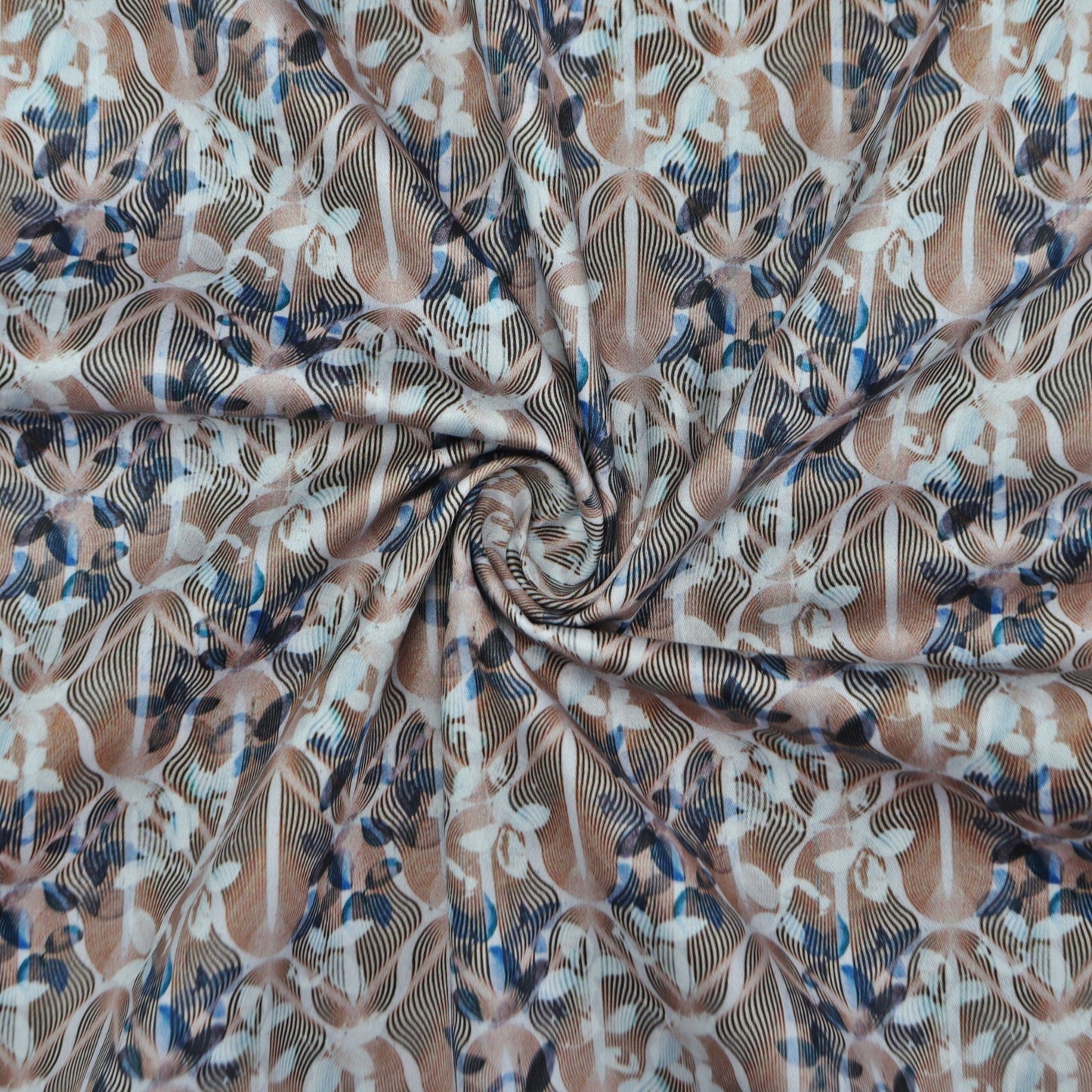 Wave Bloom Abstract Satin Fabric - Kapaas