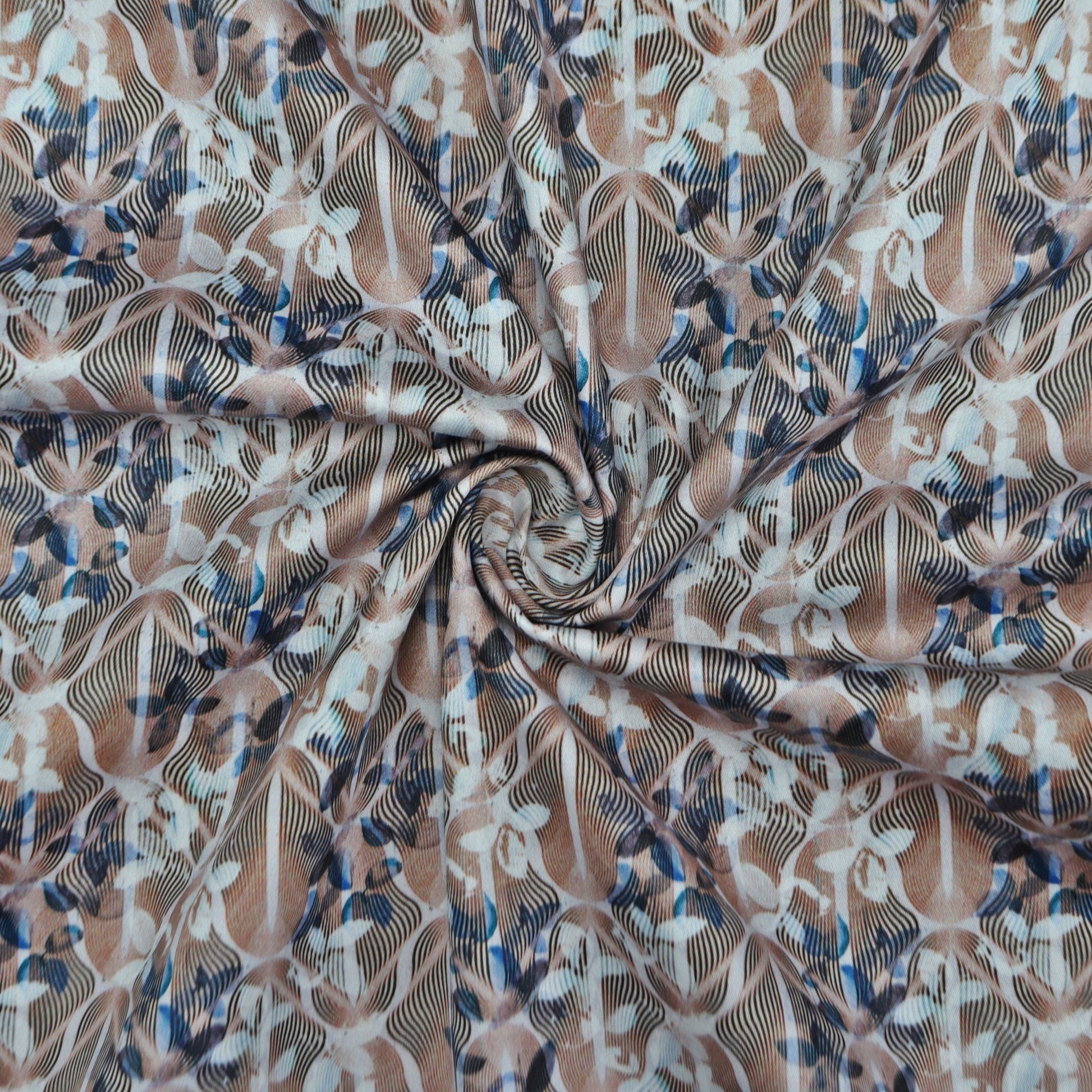 Wave Bloom Abstract Satin Fabric - Kapaas