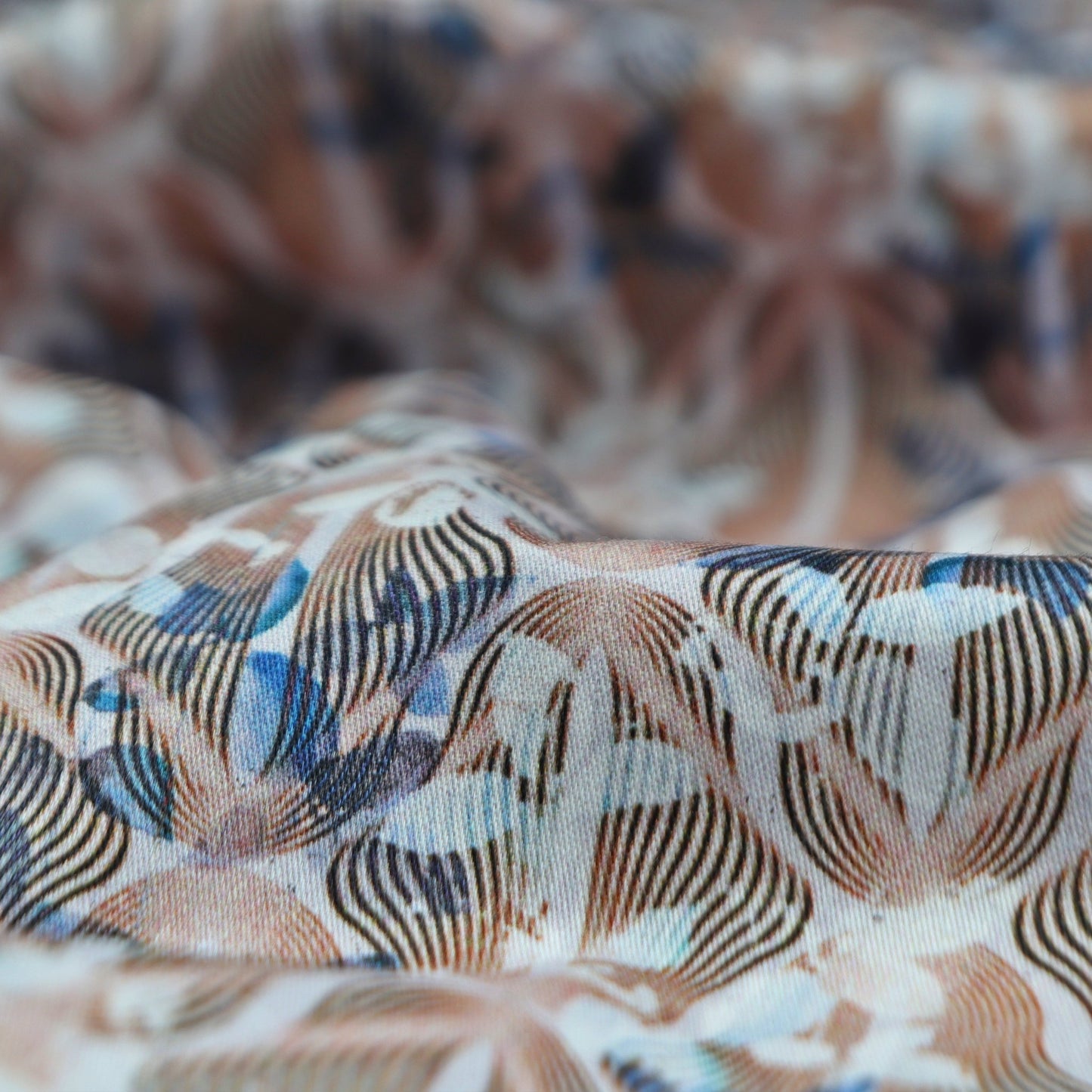 Wave Bloom Abstract Satin Fabric - Kapaas